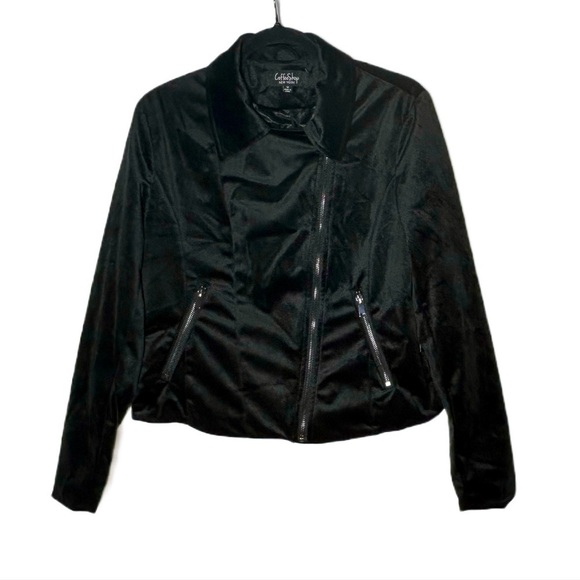 NWT CoffeeShop Black Velvet Moto Jacket with Front Zipper & Zipped Pockets, M - Picture 3 of 15